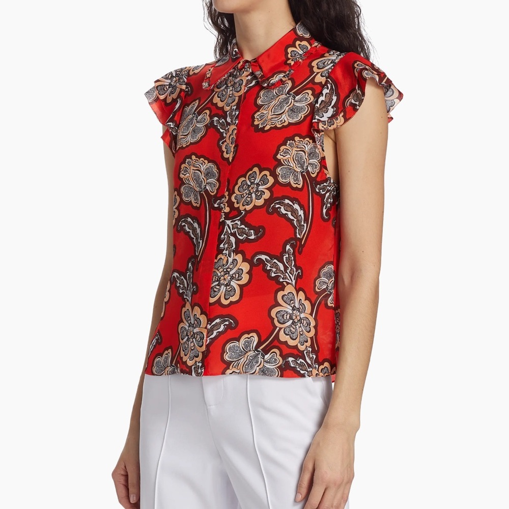 ❌SOLD❌NWT- Alice + Olivia Martel Printed Silk Shirt size L - Picture 4 of 8